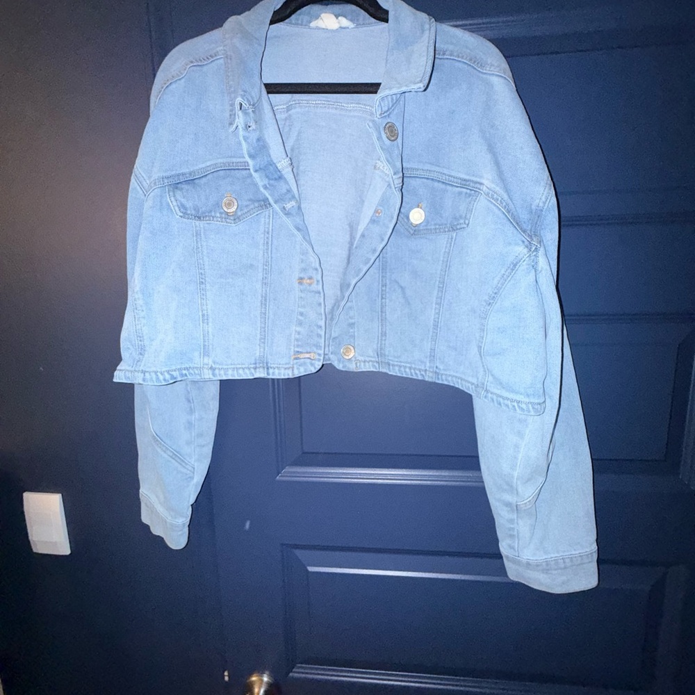 Eloquii Light Blue Cropped Denim Jacket